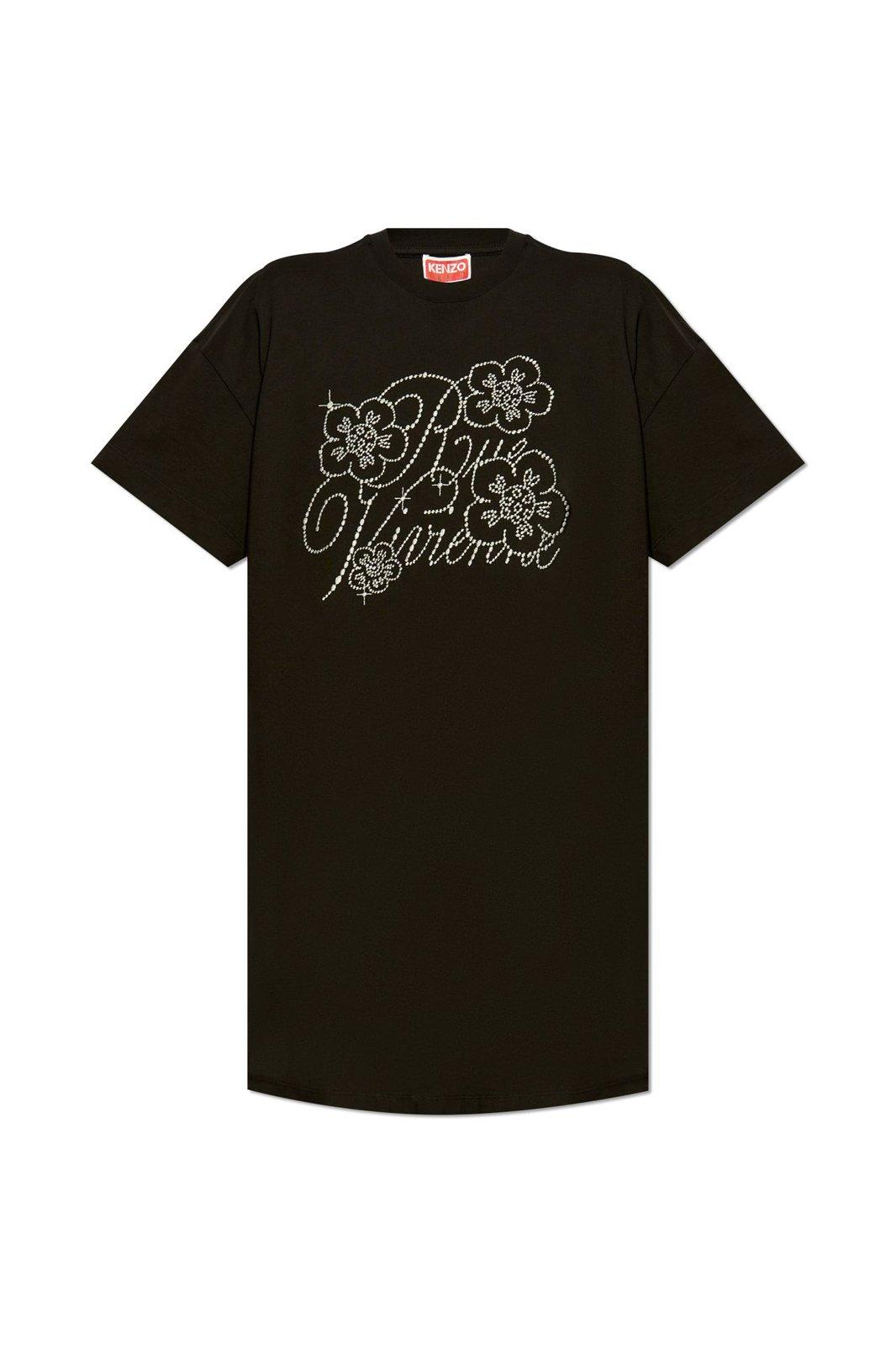Kenzo Embellished Crewneck T-shirt Dress In Black