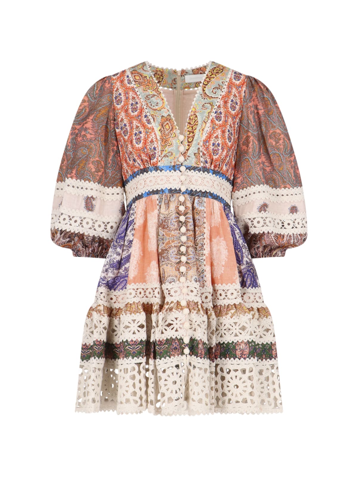 ZIMMERMANN DEVI SPLICED BILLOW LINEN MINI DRESS