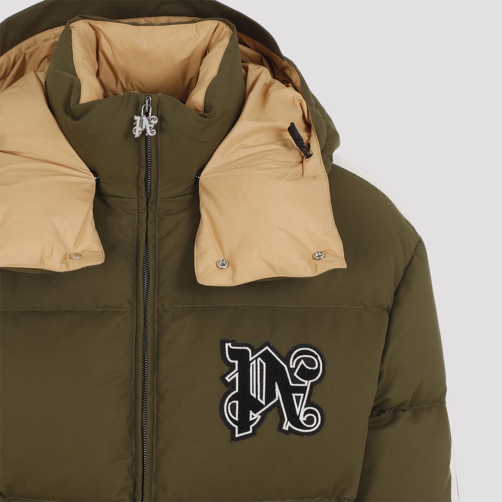 Shop Palm Angels Hooded Down Jacket In Green