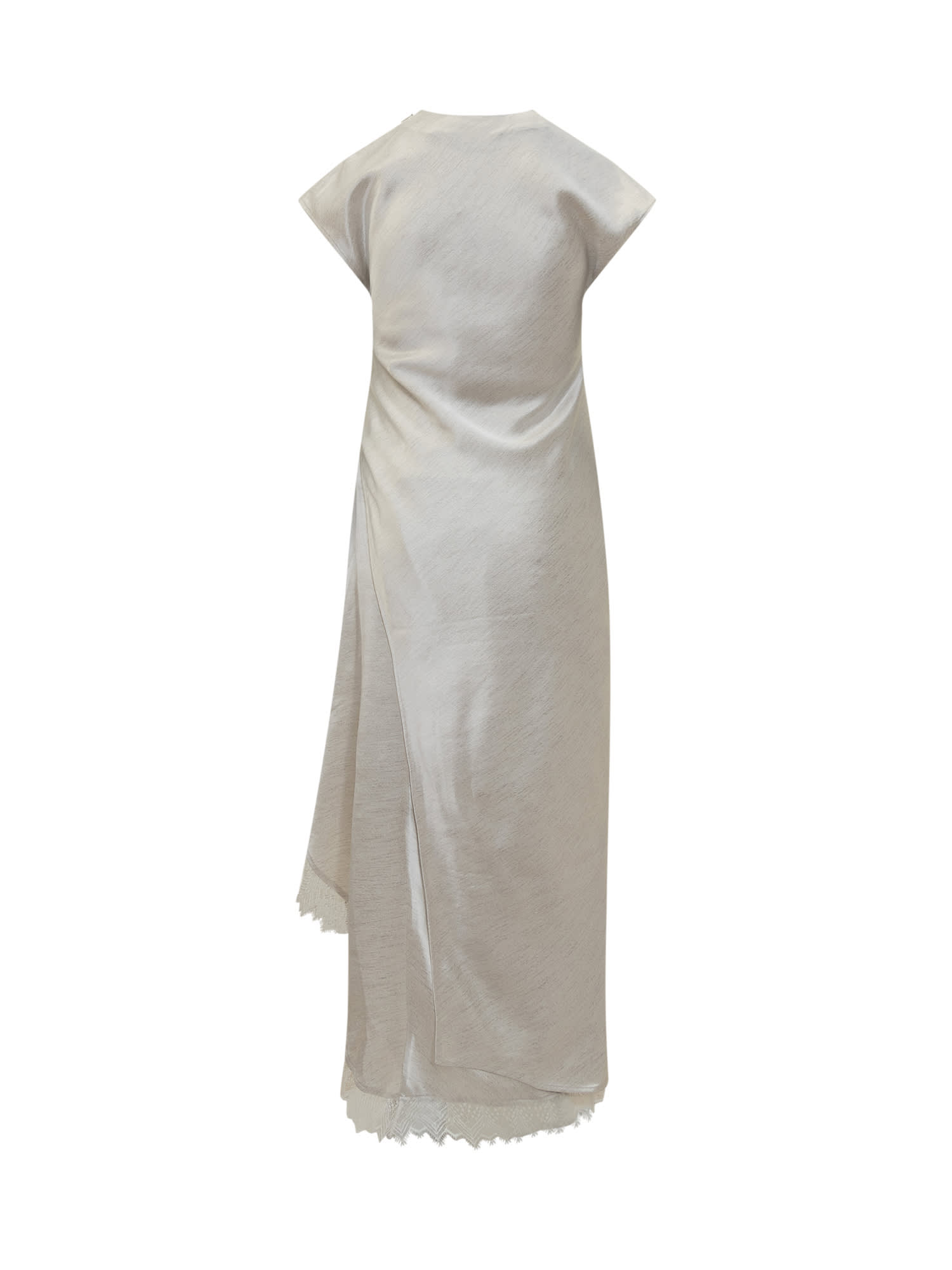 Jw Anderson J. W. Anderson Asymmetric Layered Dress With Delicate Lace Trim In Off White