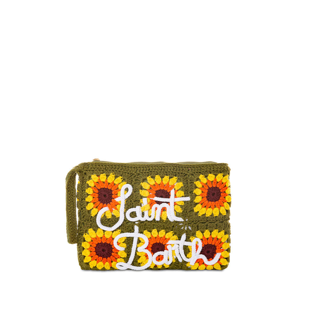 Mc2 Saint Barth Crochet Pochette With Sunflower Embroidery In Green