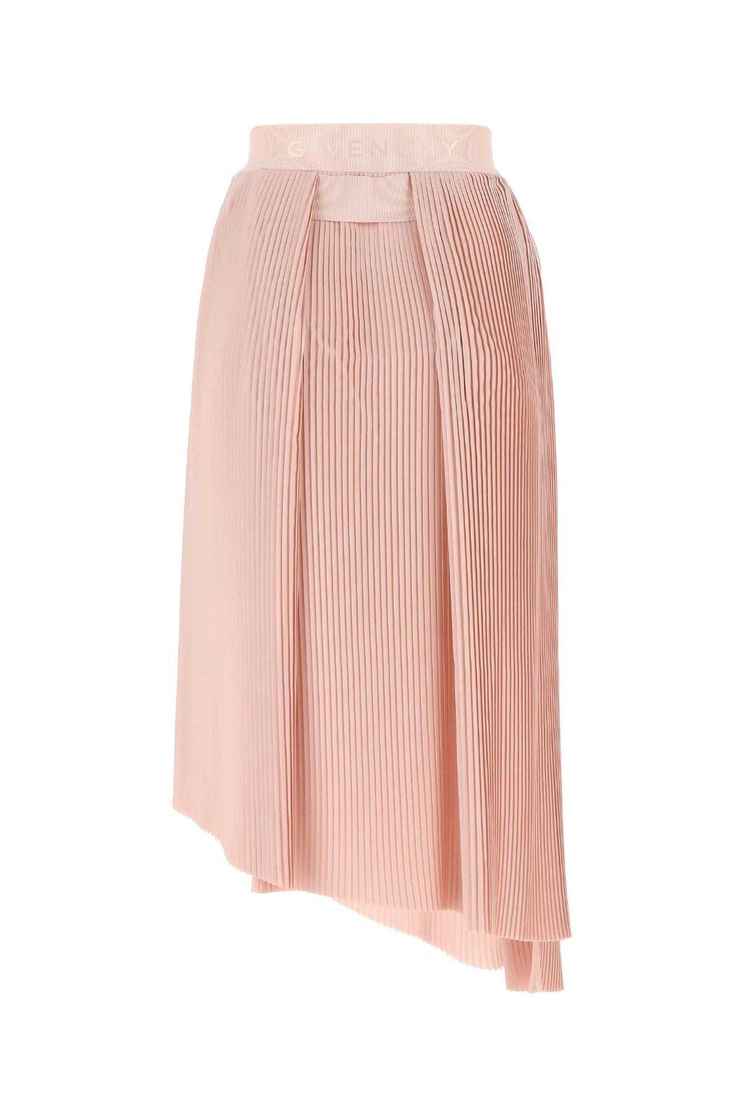 Givenchy Logo Asymmetric Pleated Midi Skirt In Nude