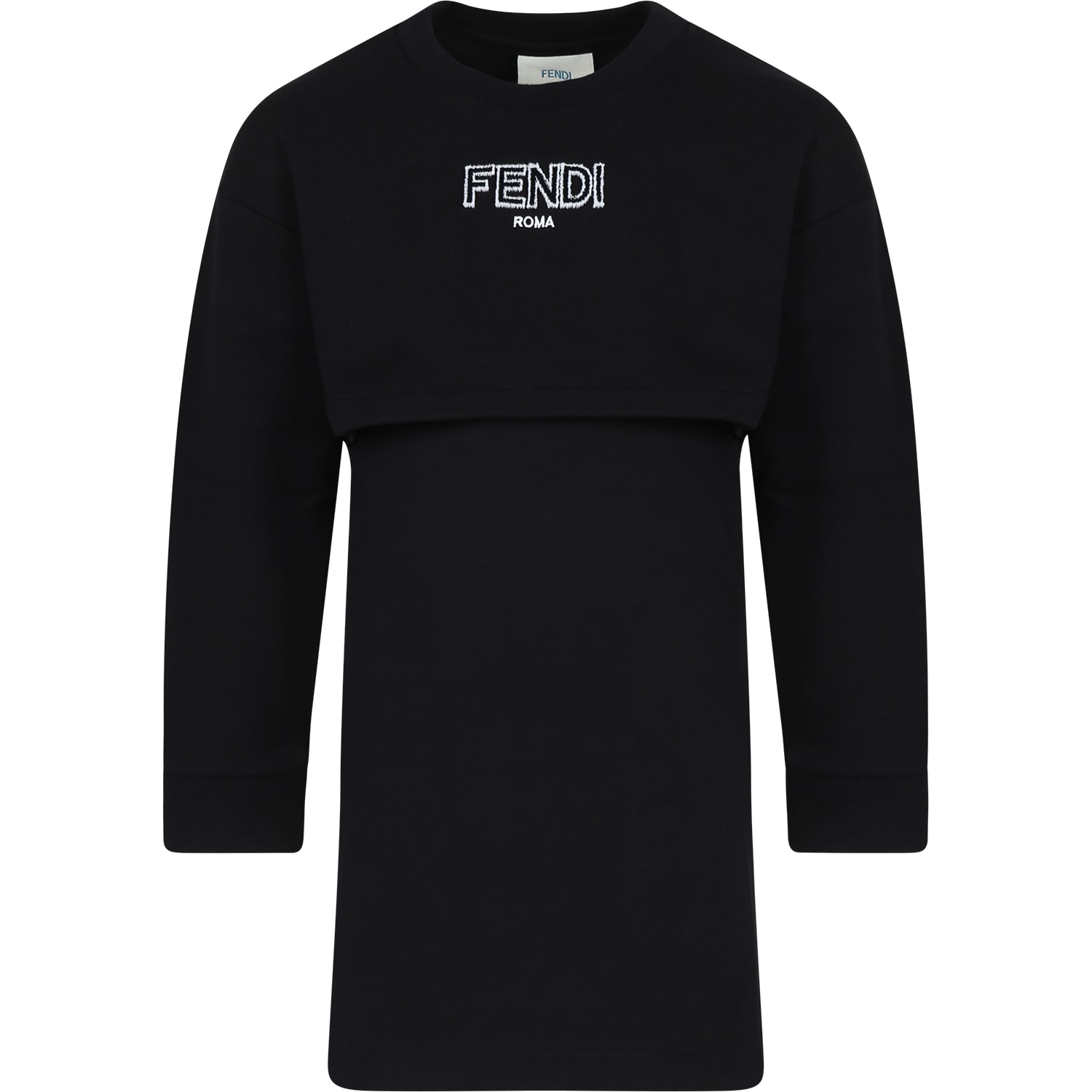 FENDI BLACK DRESS FOR GIRL WITH FENDI LOGO