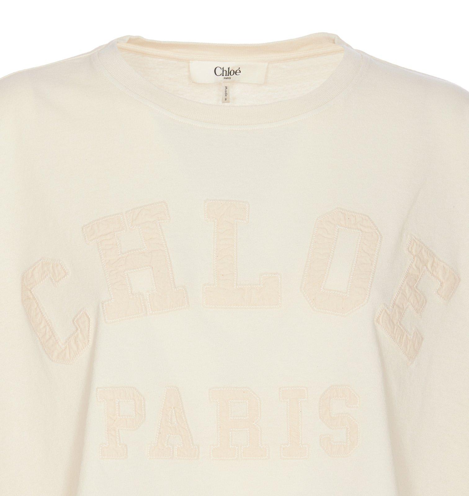 Chloé Biologic Cotton T-shirt With Frontal Logo Patch In Bianco