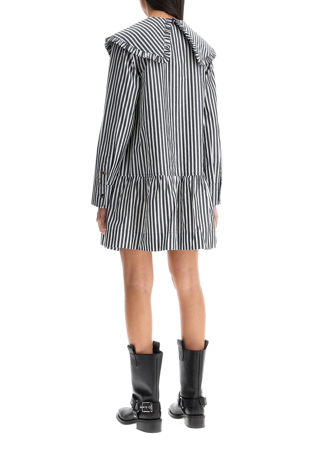 Shop Ganni Big Collar Mini Shirt Dress In Black (white)