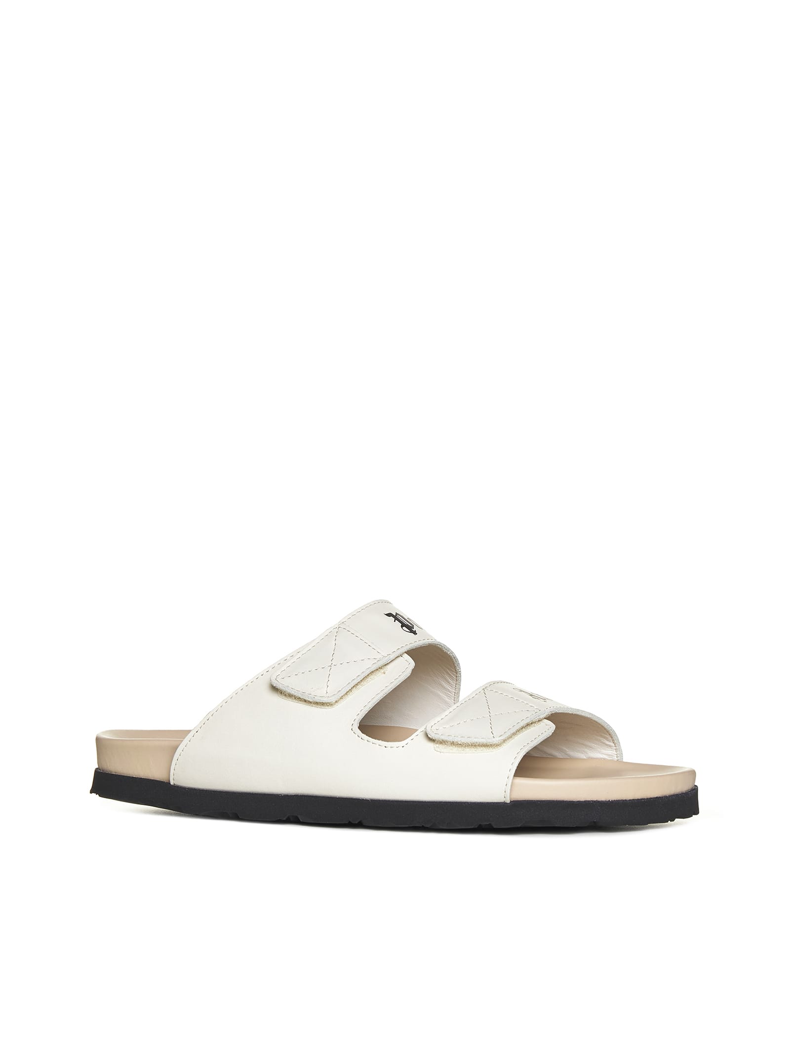 Shop Palm Angels Leather Logo Sandals In Cream