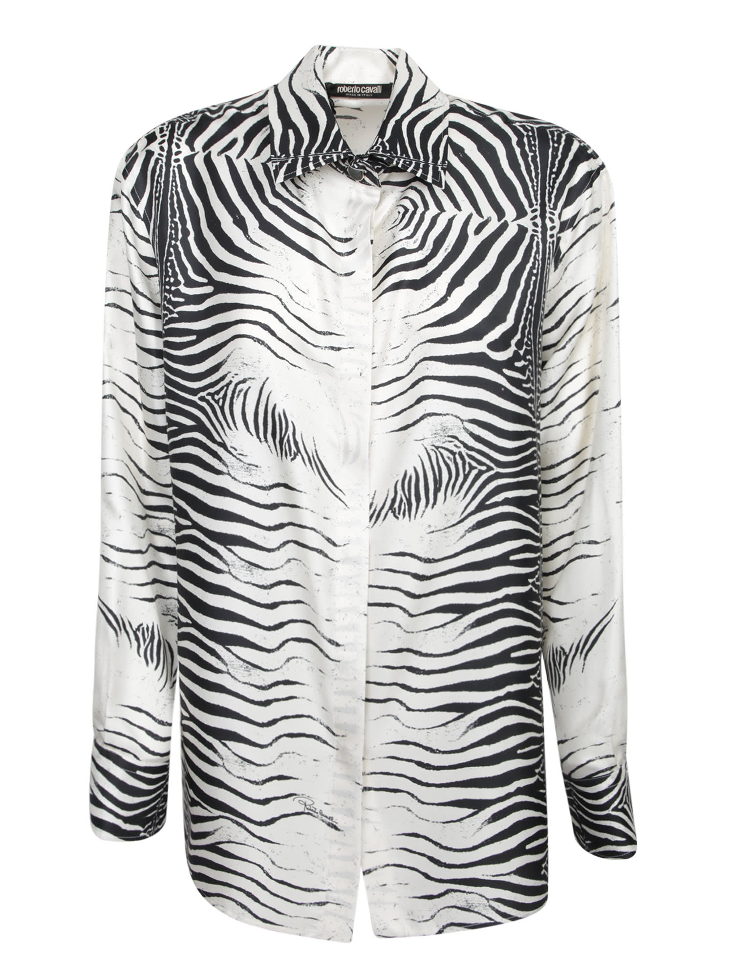 ROBERTO CAVALLI ZEBRA BLACK AND WHITE SILK SHIRT