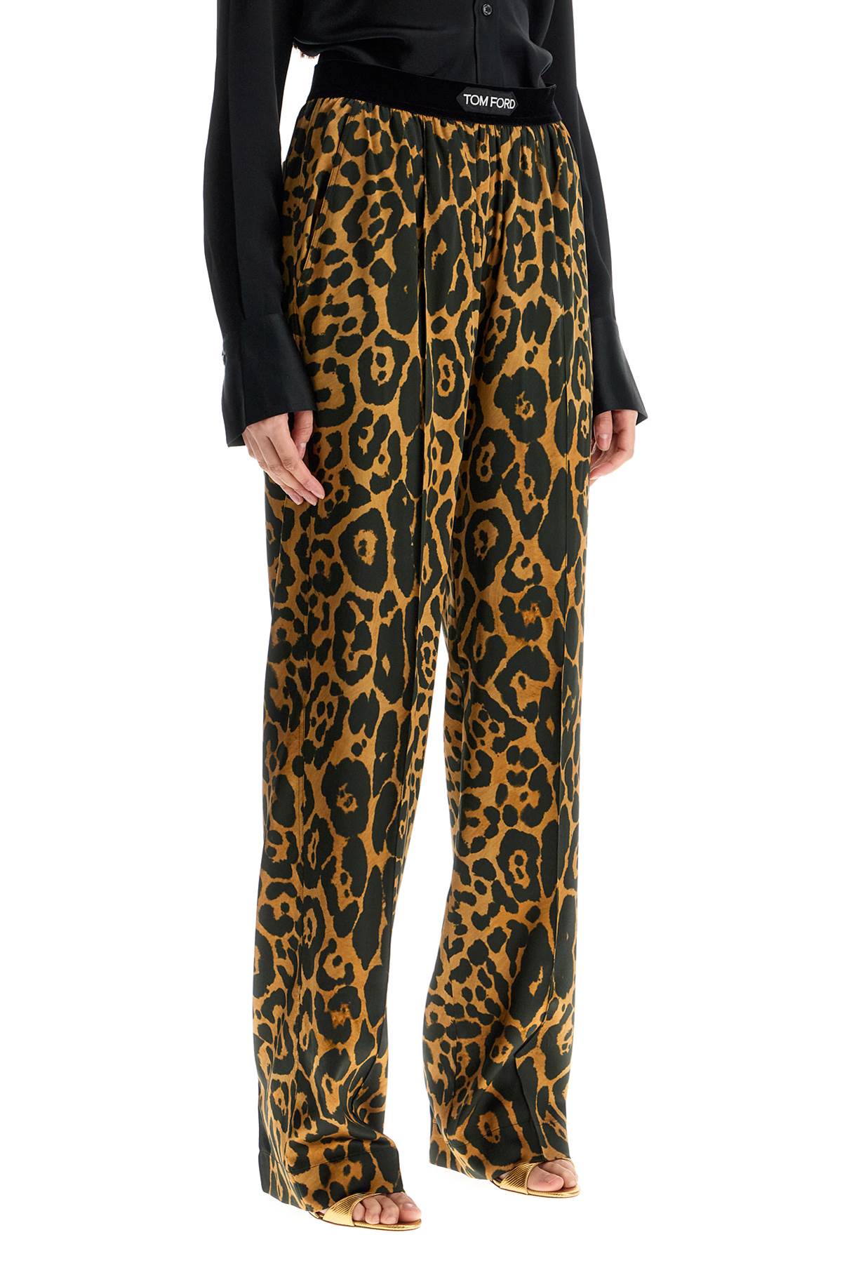 Shop Tom Ford Wide Leg Leopard Print Silk Pants In Camel And Black In Brown