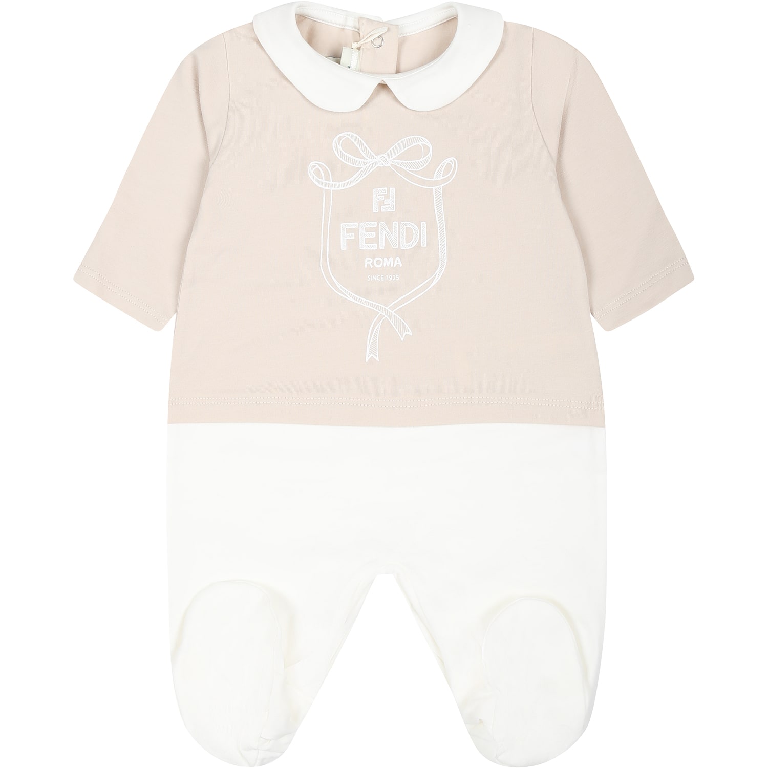 Shop Fendi Beige Babygrow Set For Babykids With Emblem