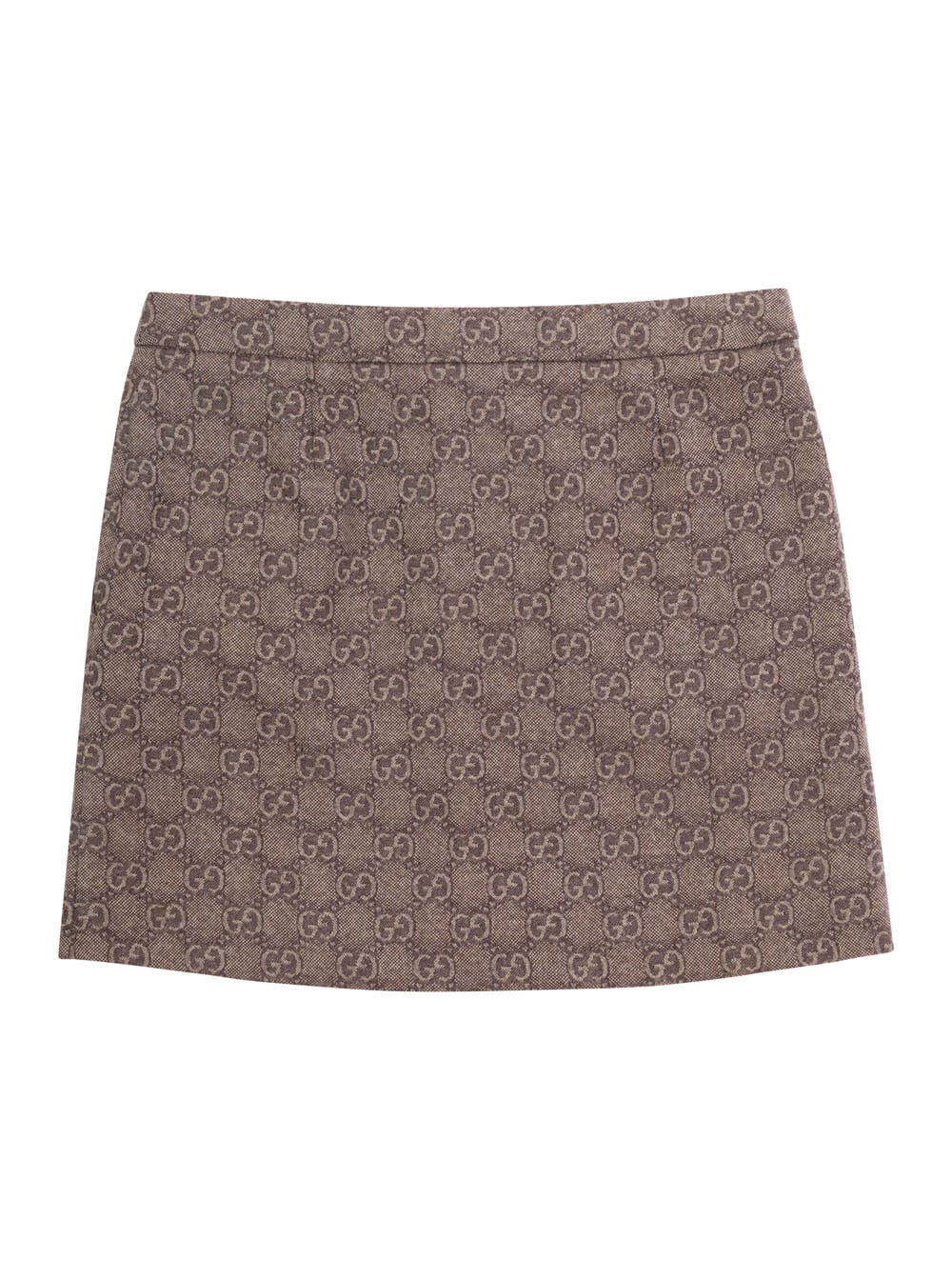 Shop Gucci Beige Miniskirt With Gg Motif In Wool Girl In Brown