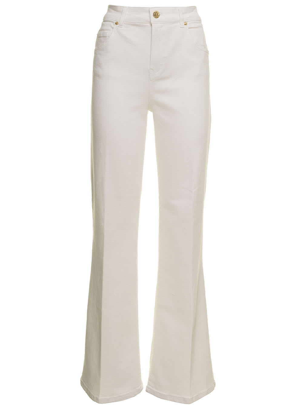 Twinset Embroidered-logo Straight-leg Denim Trousers In White