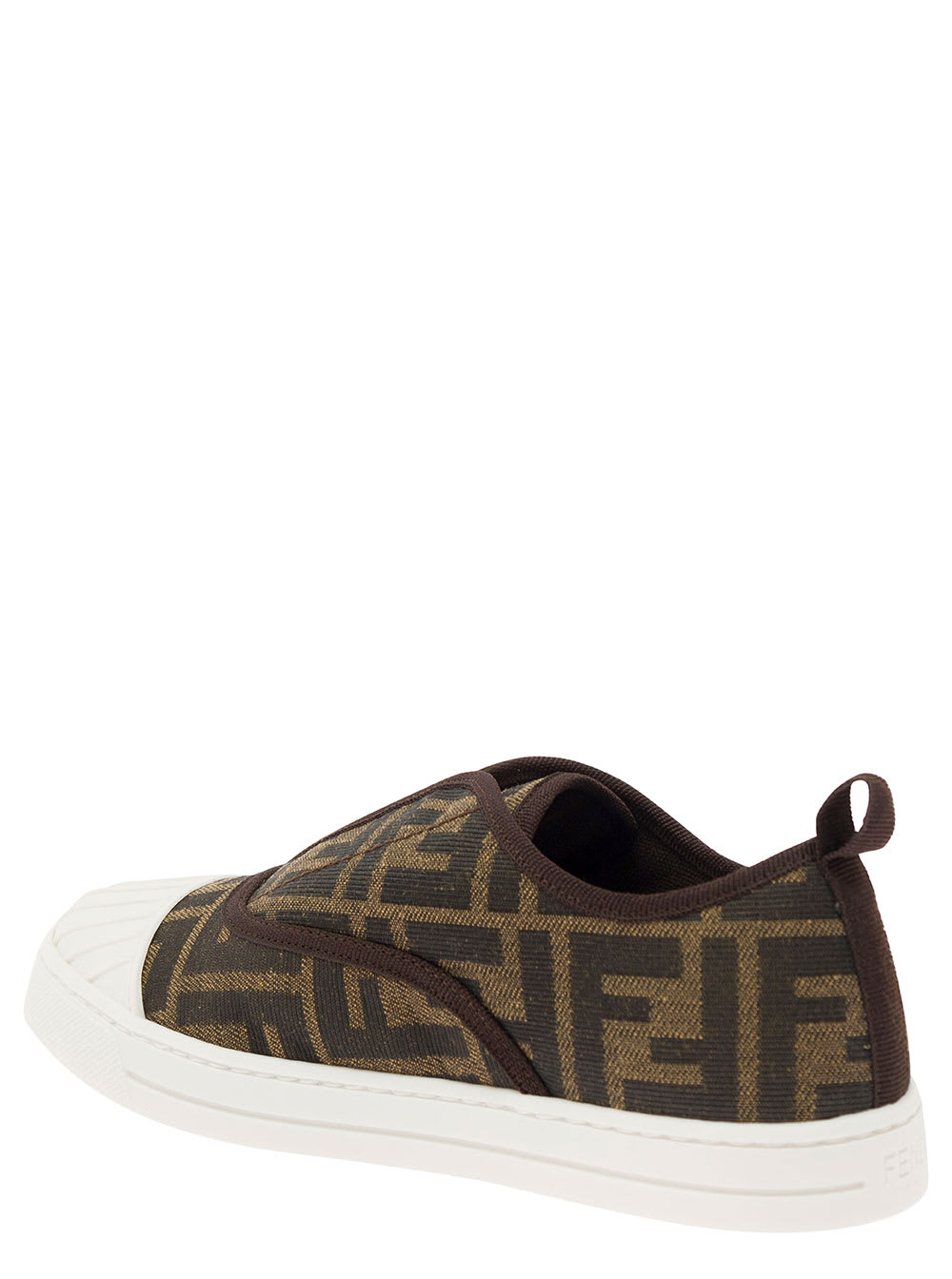 Shop Fendi Brown Pull-on Sneakers With Logo Embroidery In Ff Canvas Boy