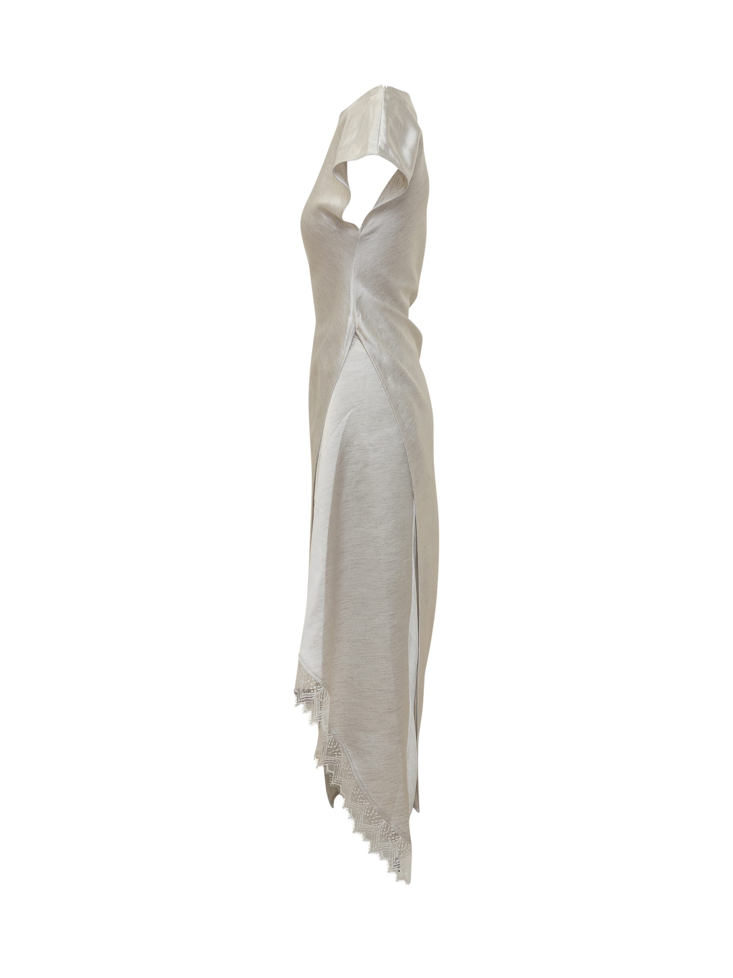 Jw Anderson J. W. Anderson Asymmetric Layered Dress With Delicate Lace Trim In Off White