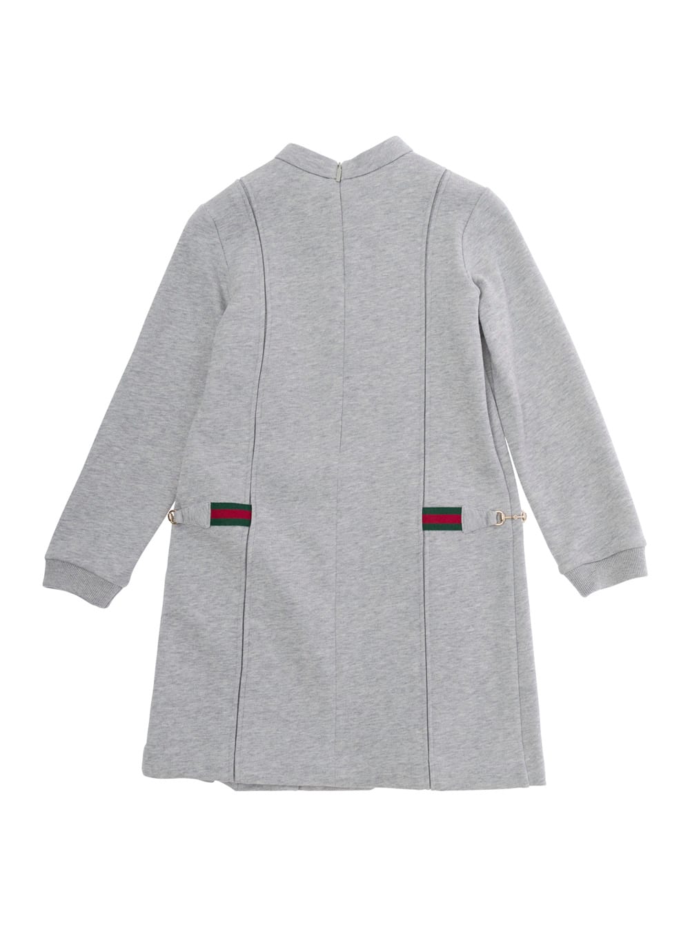 Shop Gucci Grey Dress With Web And Horsebit Detail In Cotton Girl