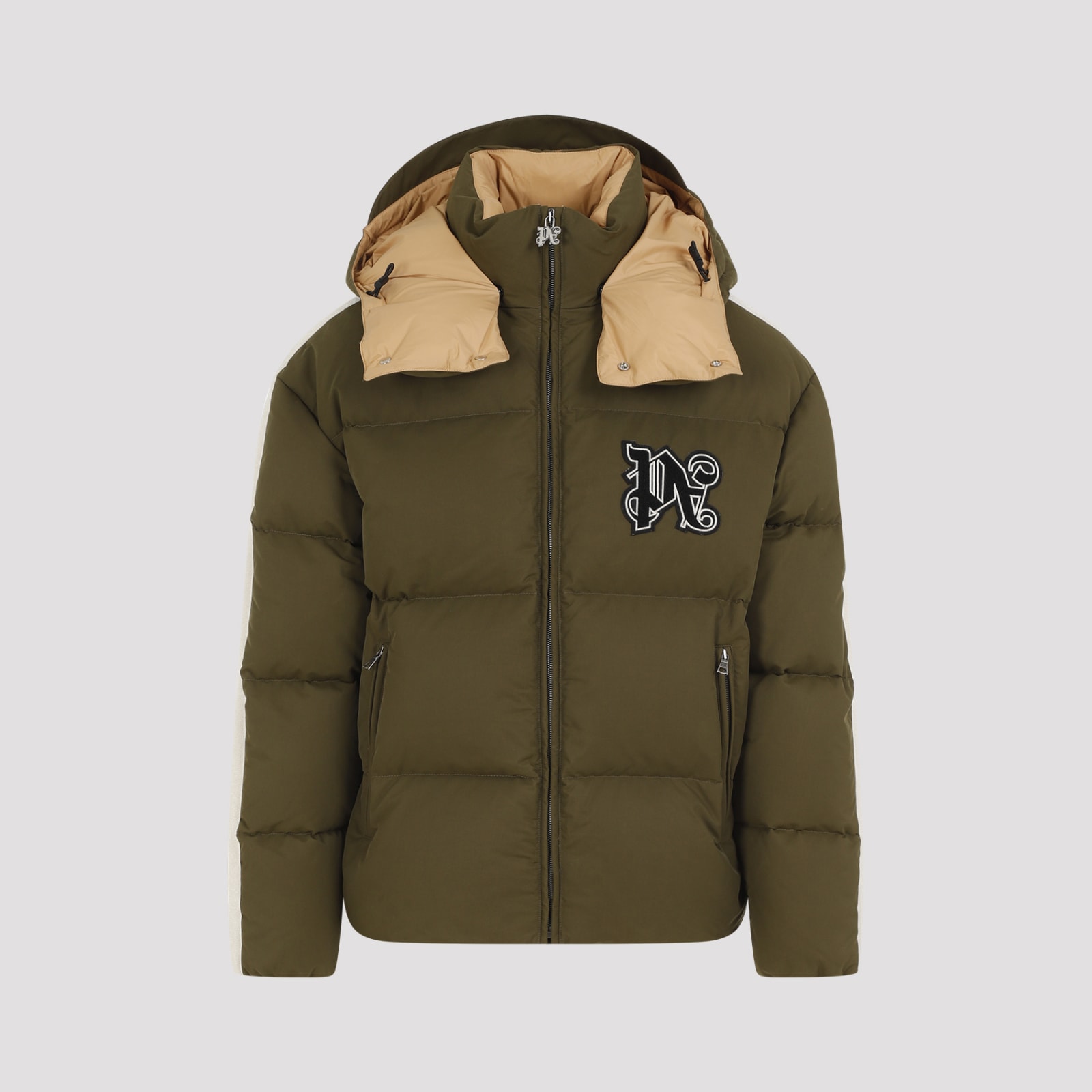 Shop Palm Angels Hooded Down Jacket In Green