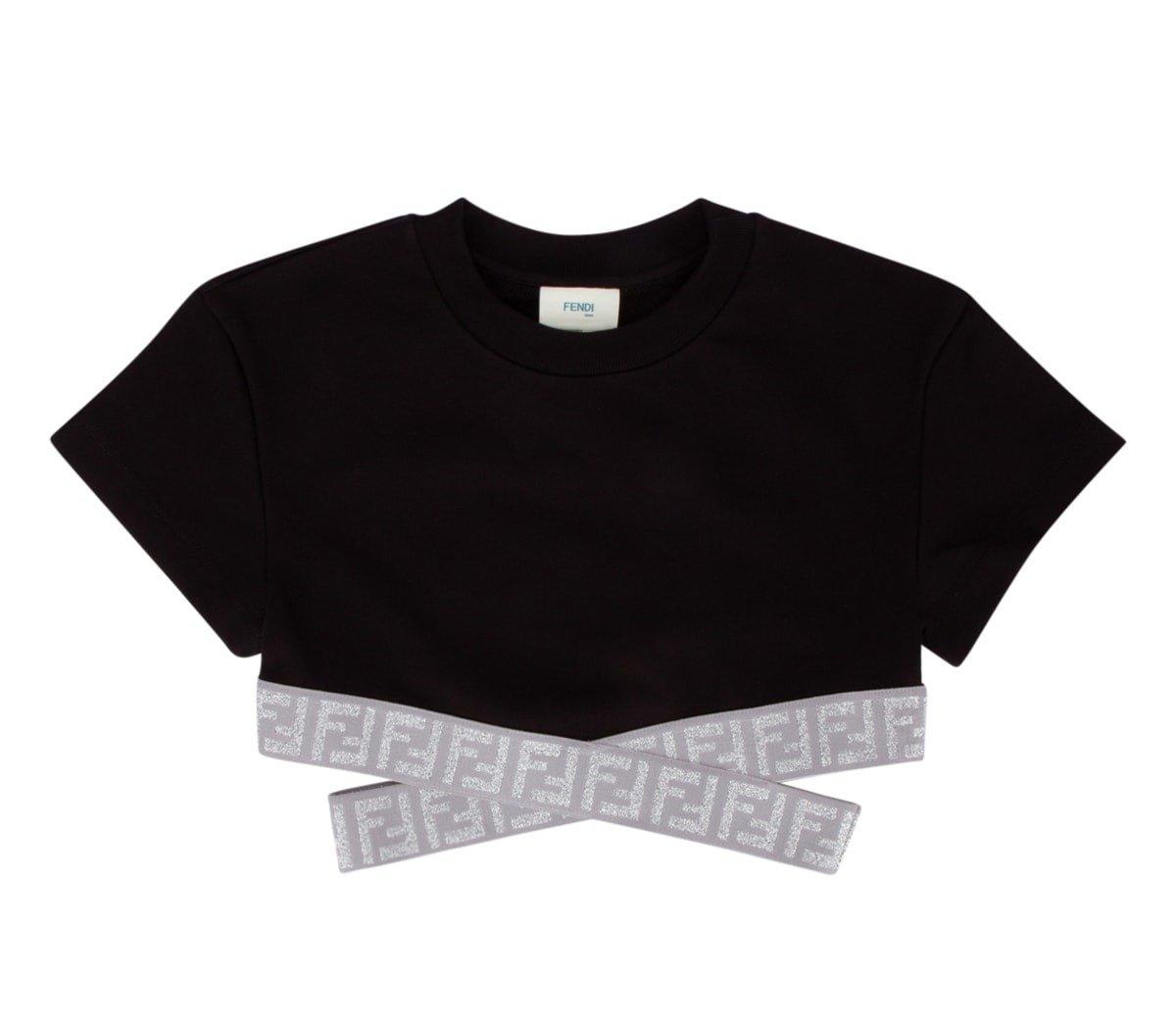 FENDI CUT-OUT CREWNECK CROPPED T-SHIRT