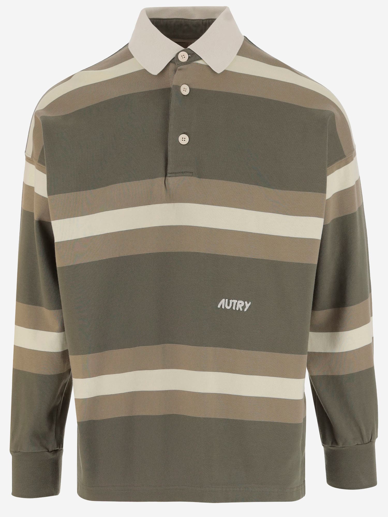 Autry Cotton Polo Shirt With Striped Pattern And Logo In Red