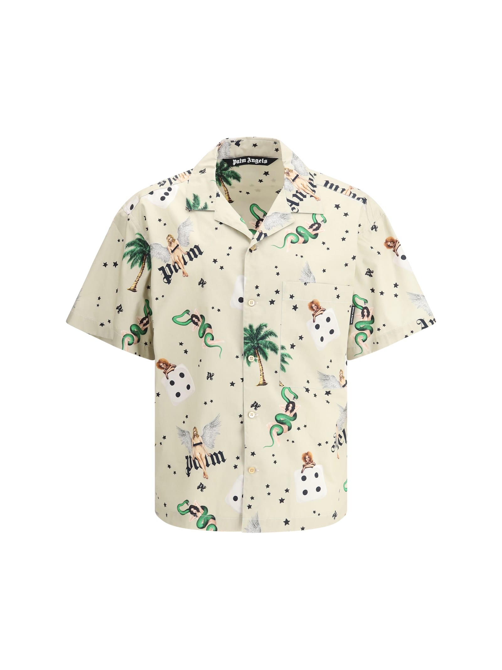 Shop Palm Angels Pin Up Bowling Shirt In Ivory - Multicolor