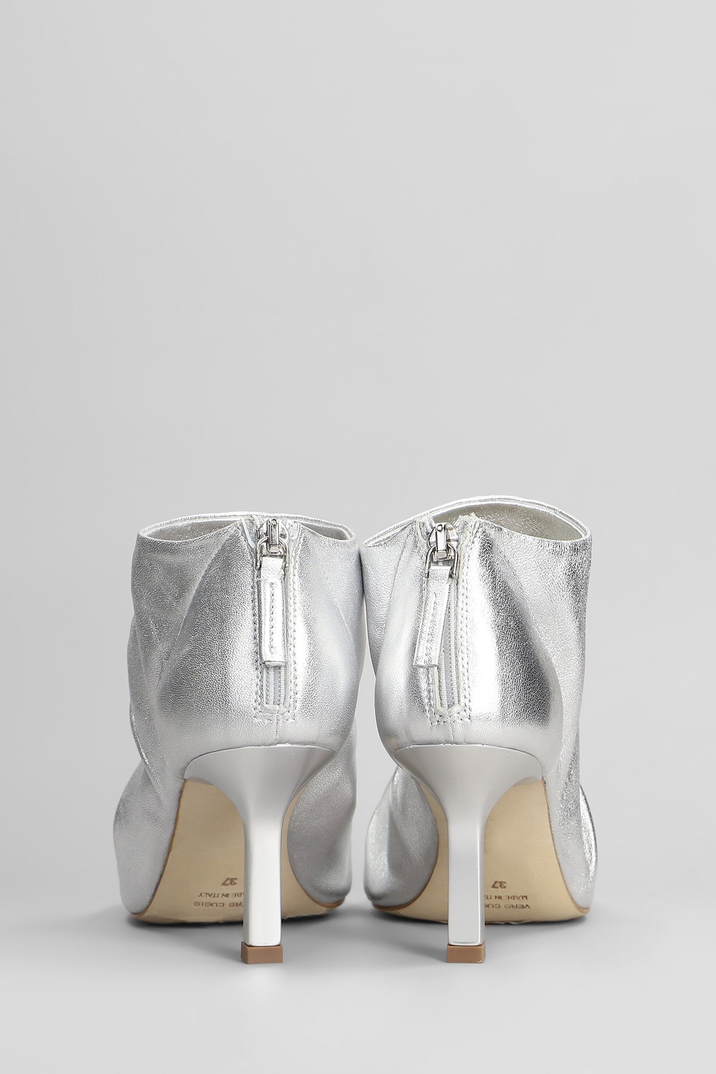 THE SELLER HIGH HEELS ANKLE BOOTS IN SILVER LEATHER