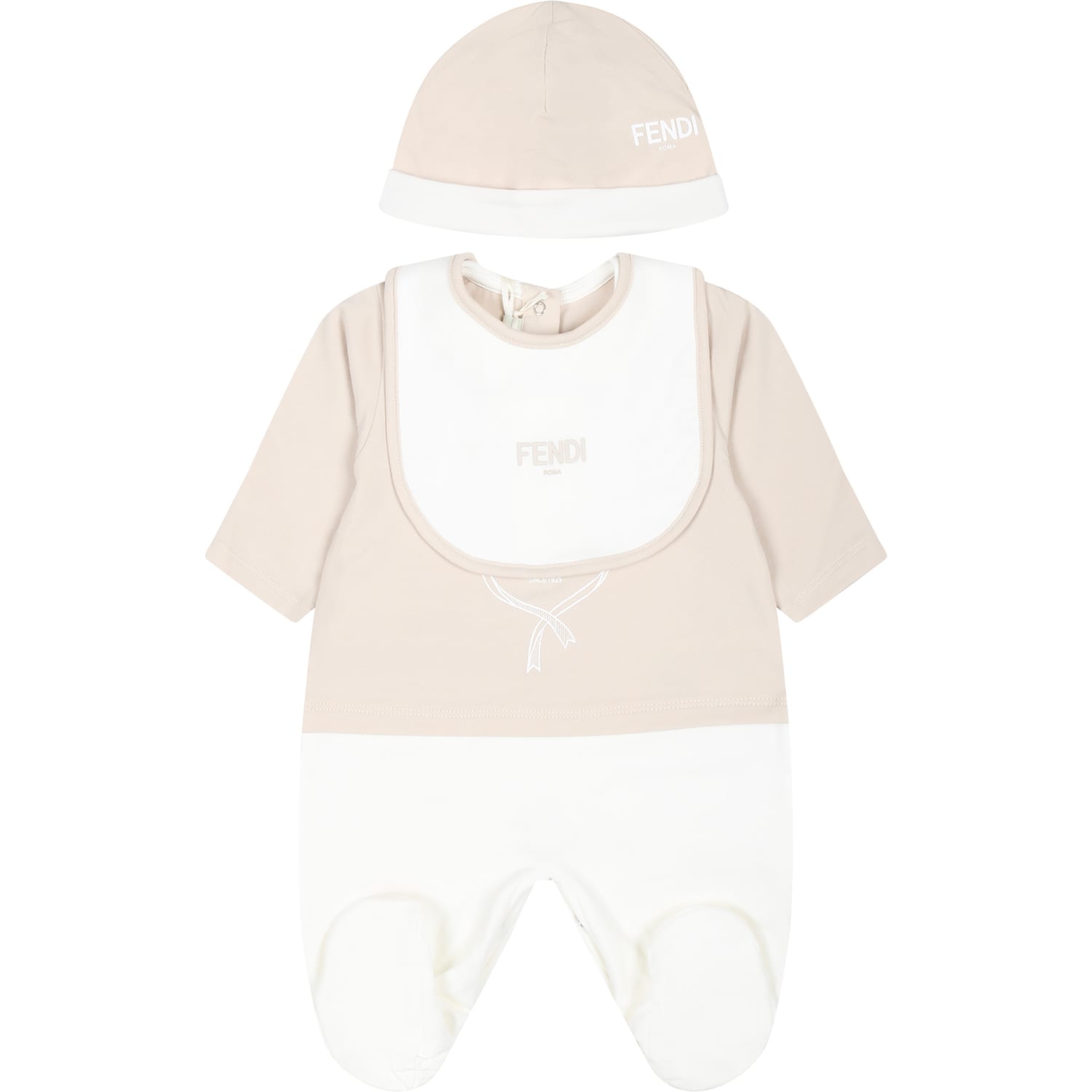 Shop Fendi Beige Babygrow Set For Babykids With Emblem