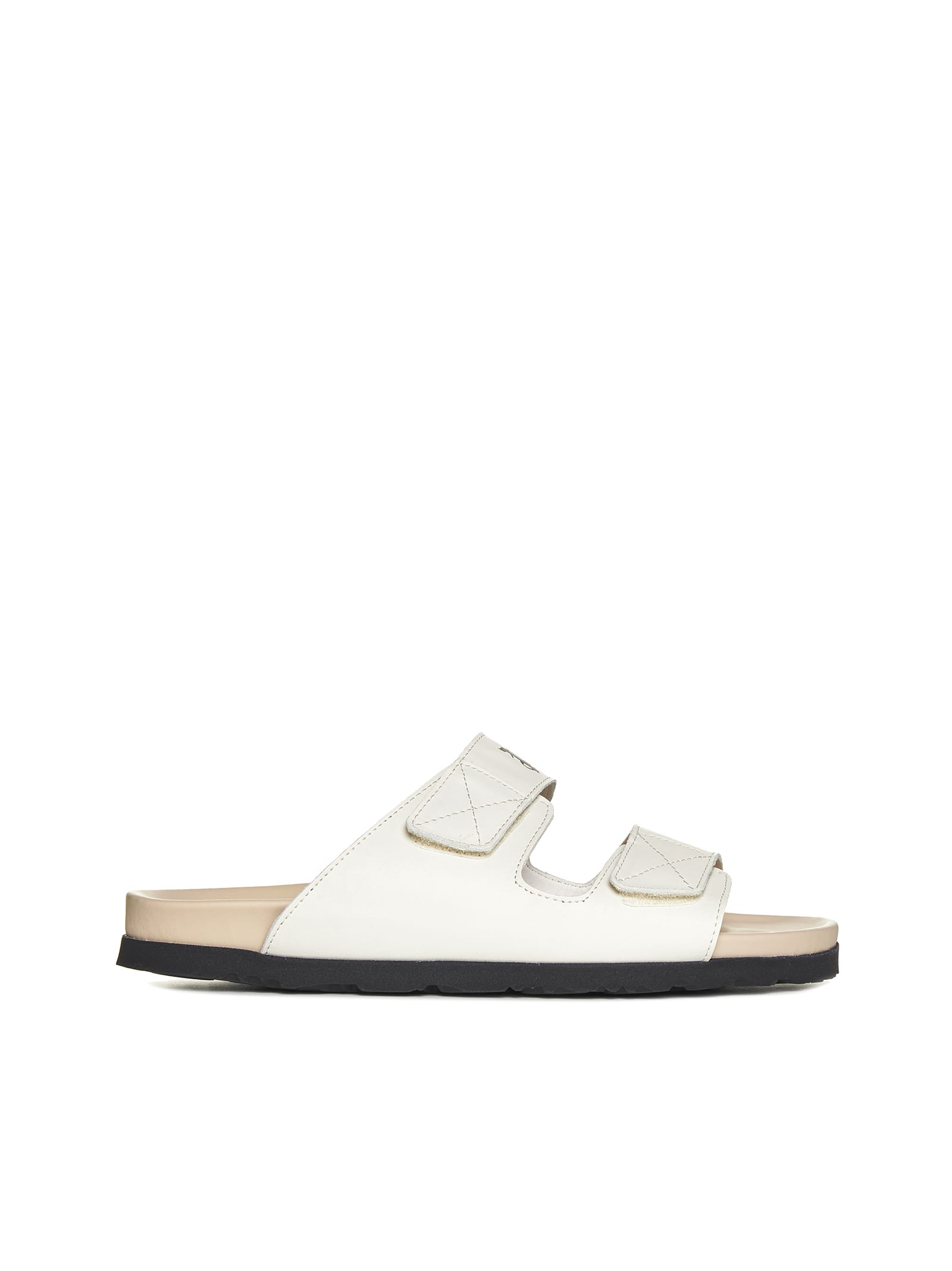 Shop Palm Angels Leather Logo Sandals In Cream