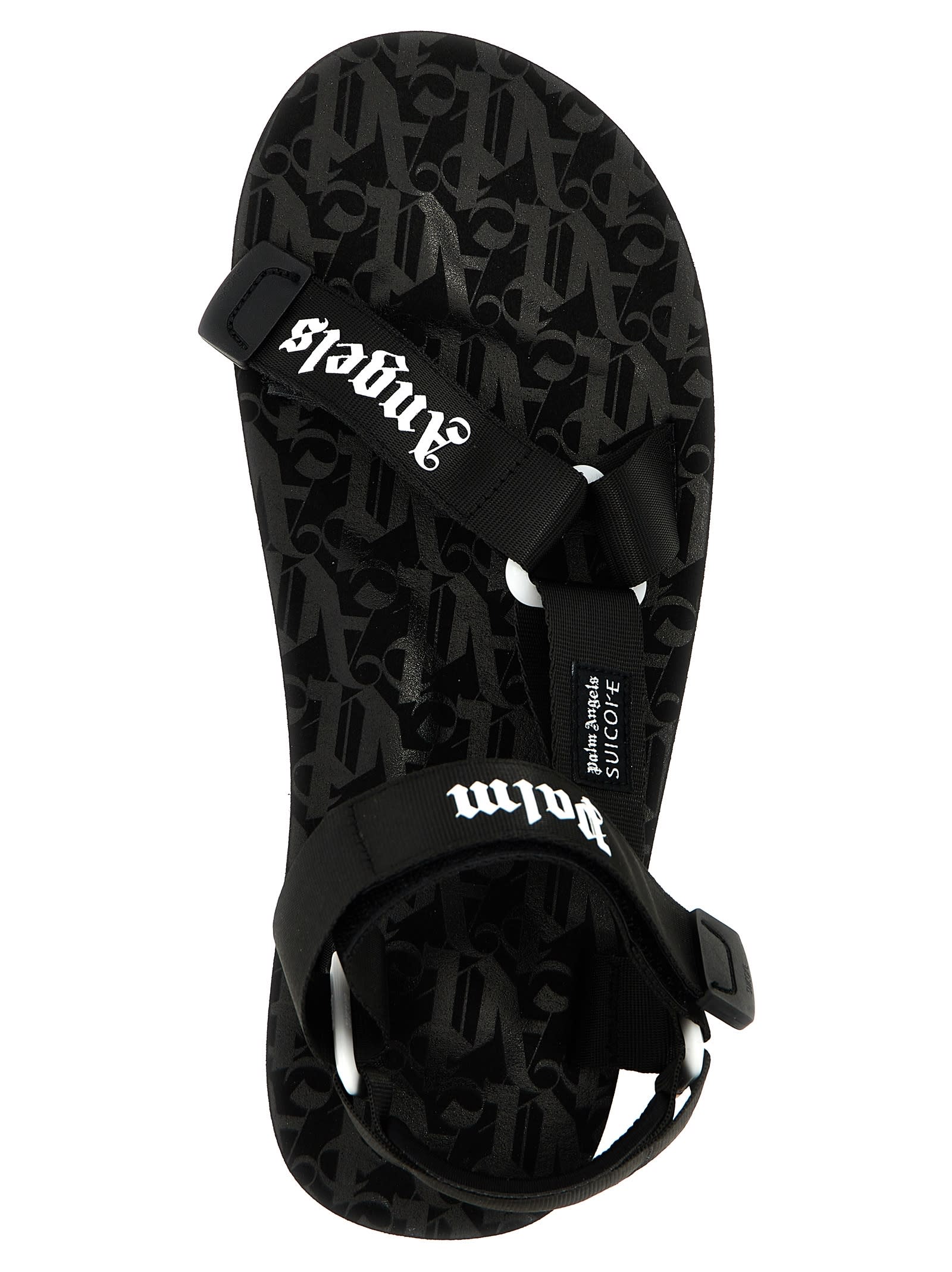 Shop Palm Angels X Suicoke Depa Logo-printed Strap Sandals In Black/white