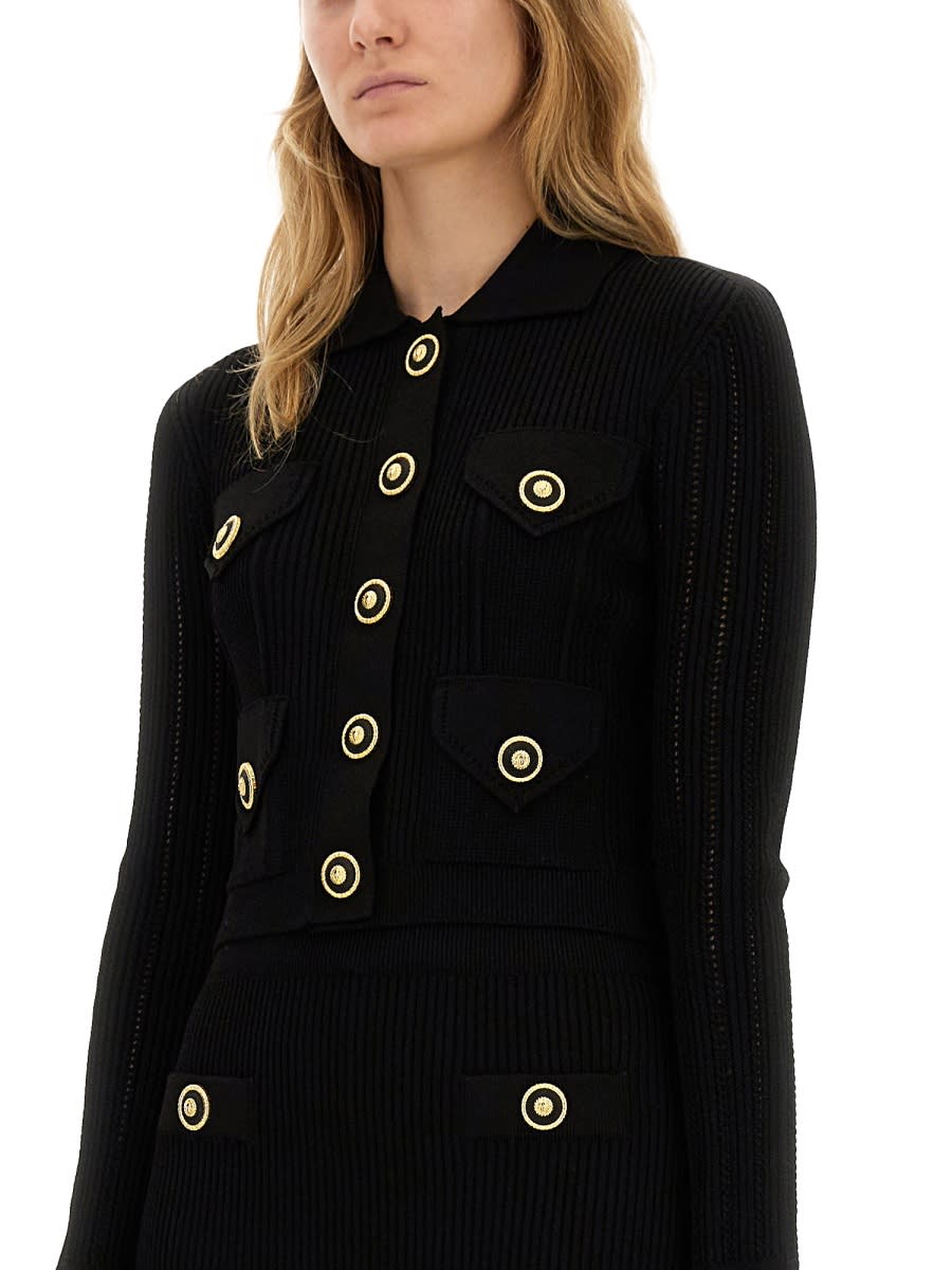 Balmain Openwork-detailed Ribbed-knit Cardigan In Black