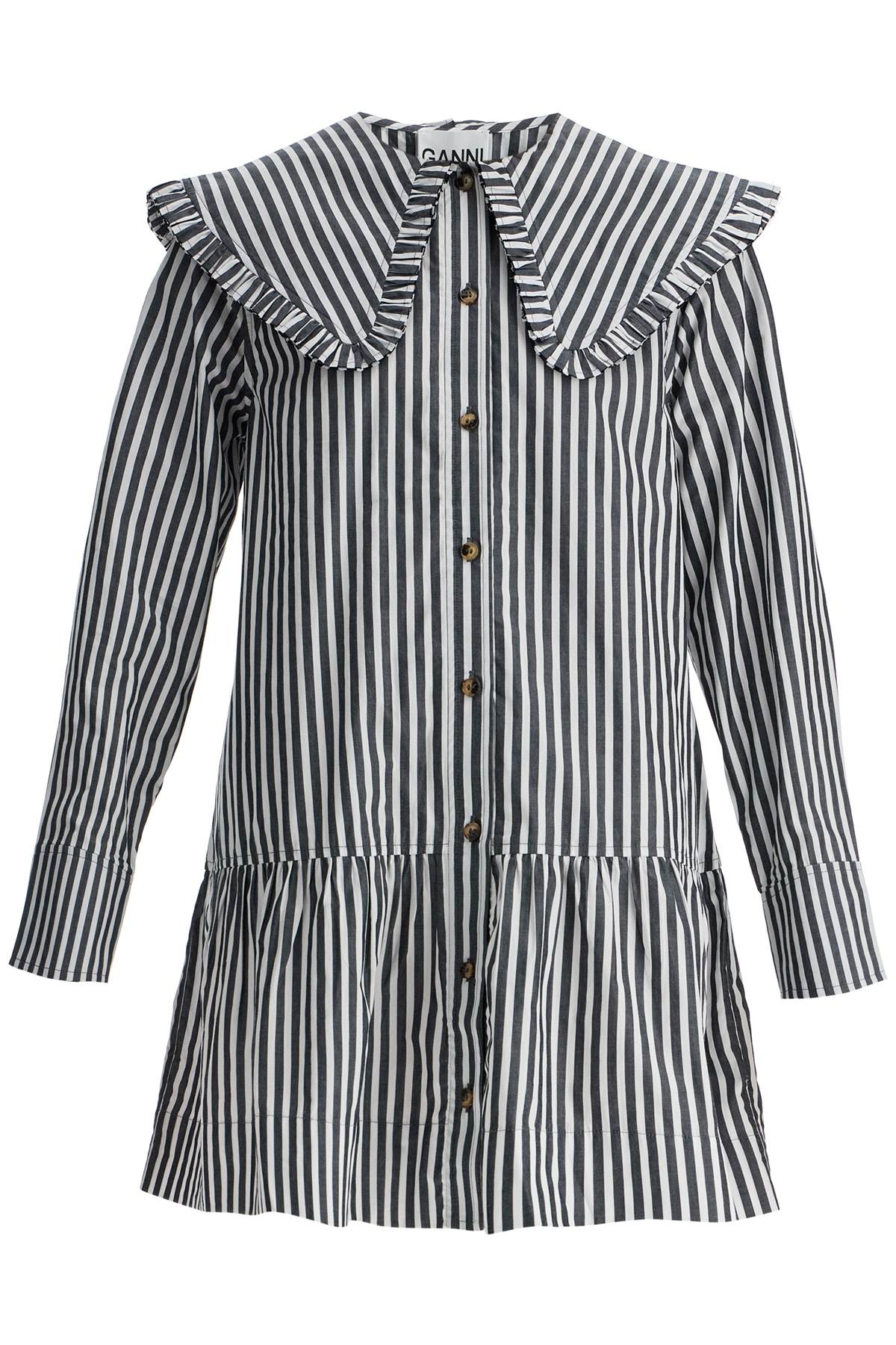 Shop Ganni Big Collar Mini Shirt Dress In Black (white)