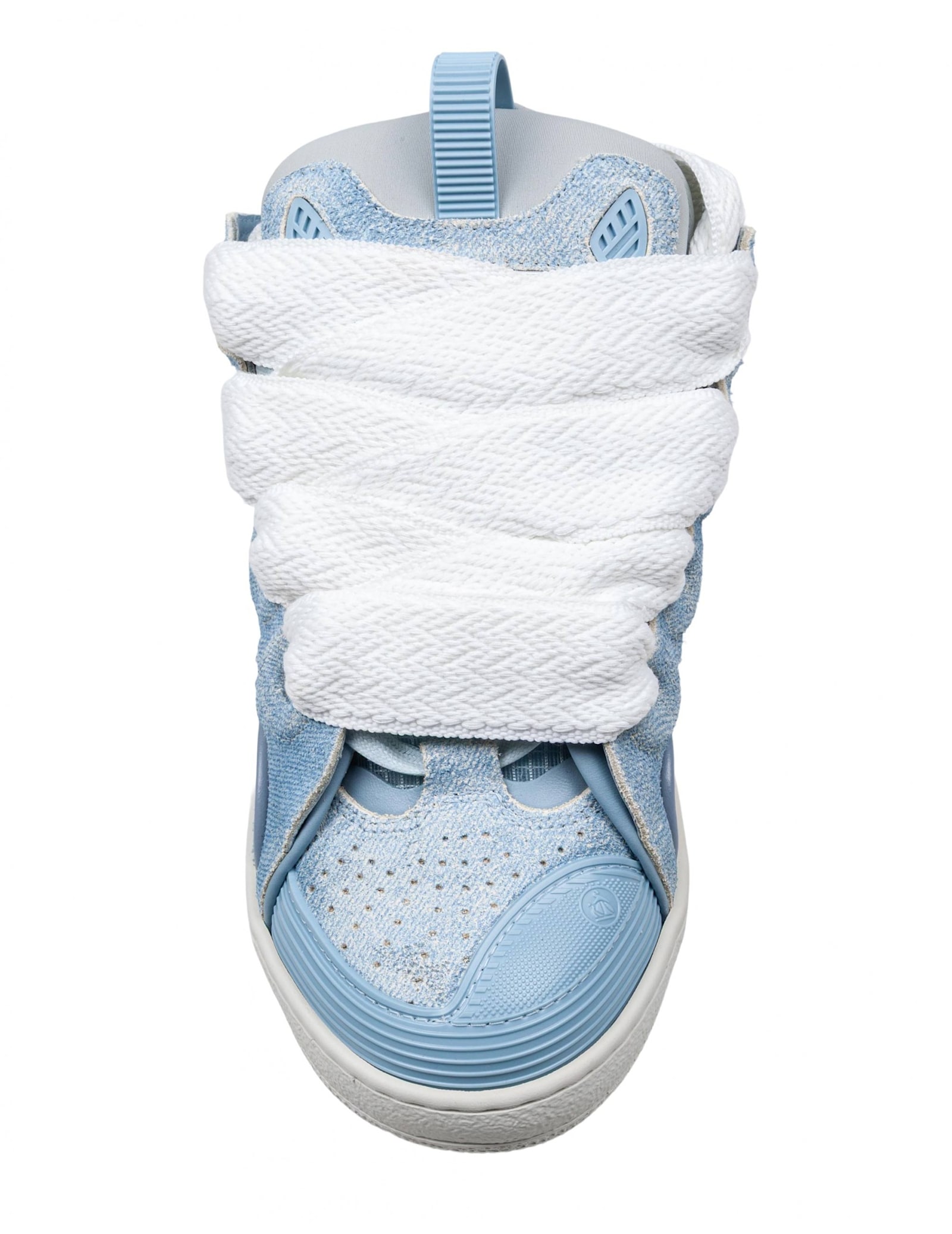 Lanvin Curb Sneakers In Leather And Mesh Color Denim Blue In Denim Blue