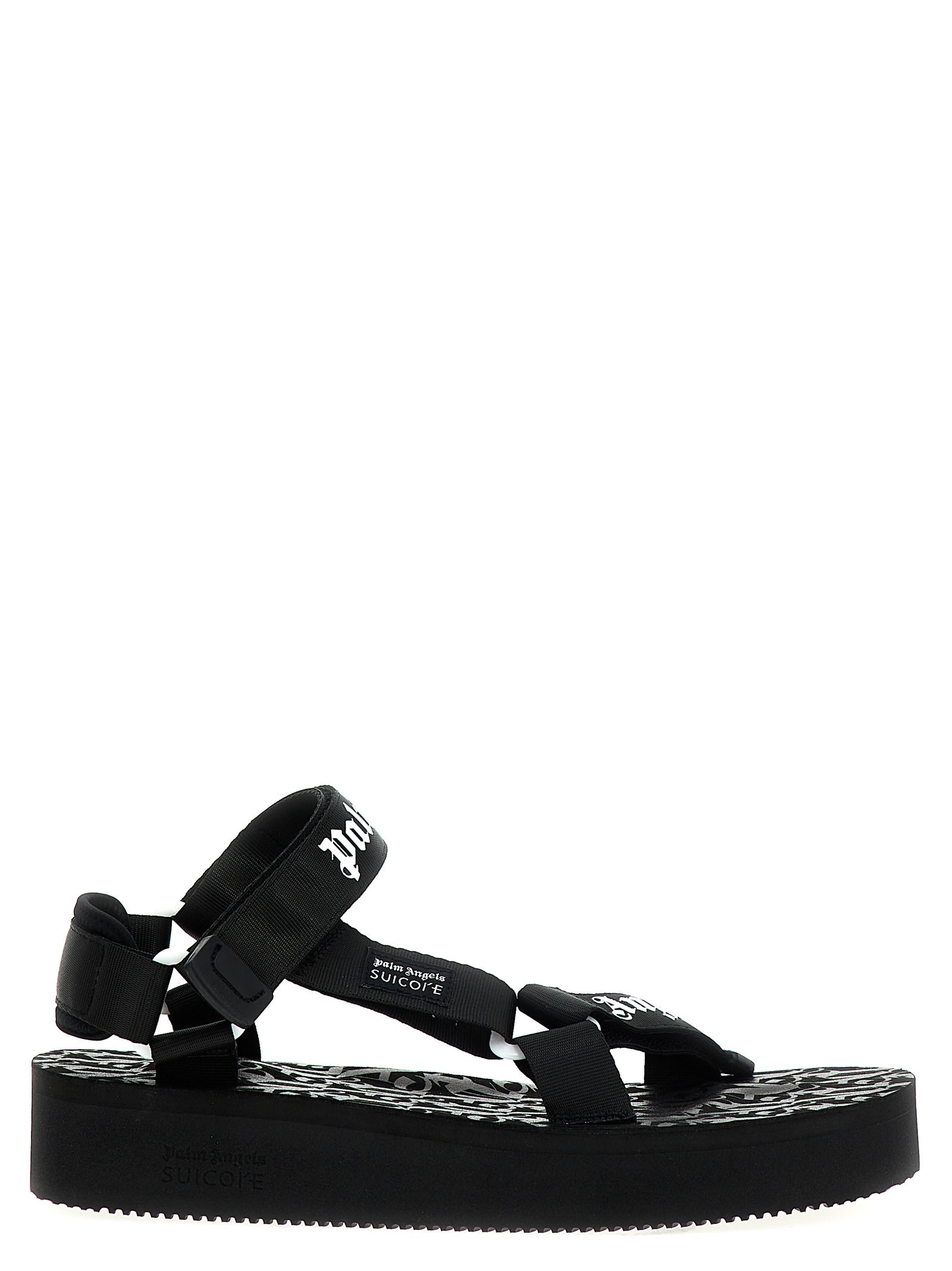 Shop Palm Angels X Suicoke Depa Logo-printed Strap Sandals In Black/white