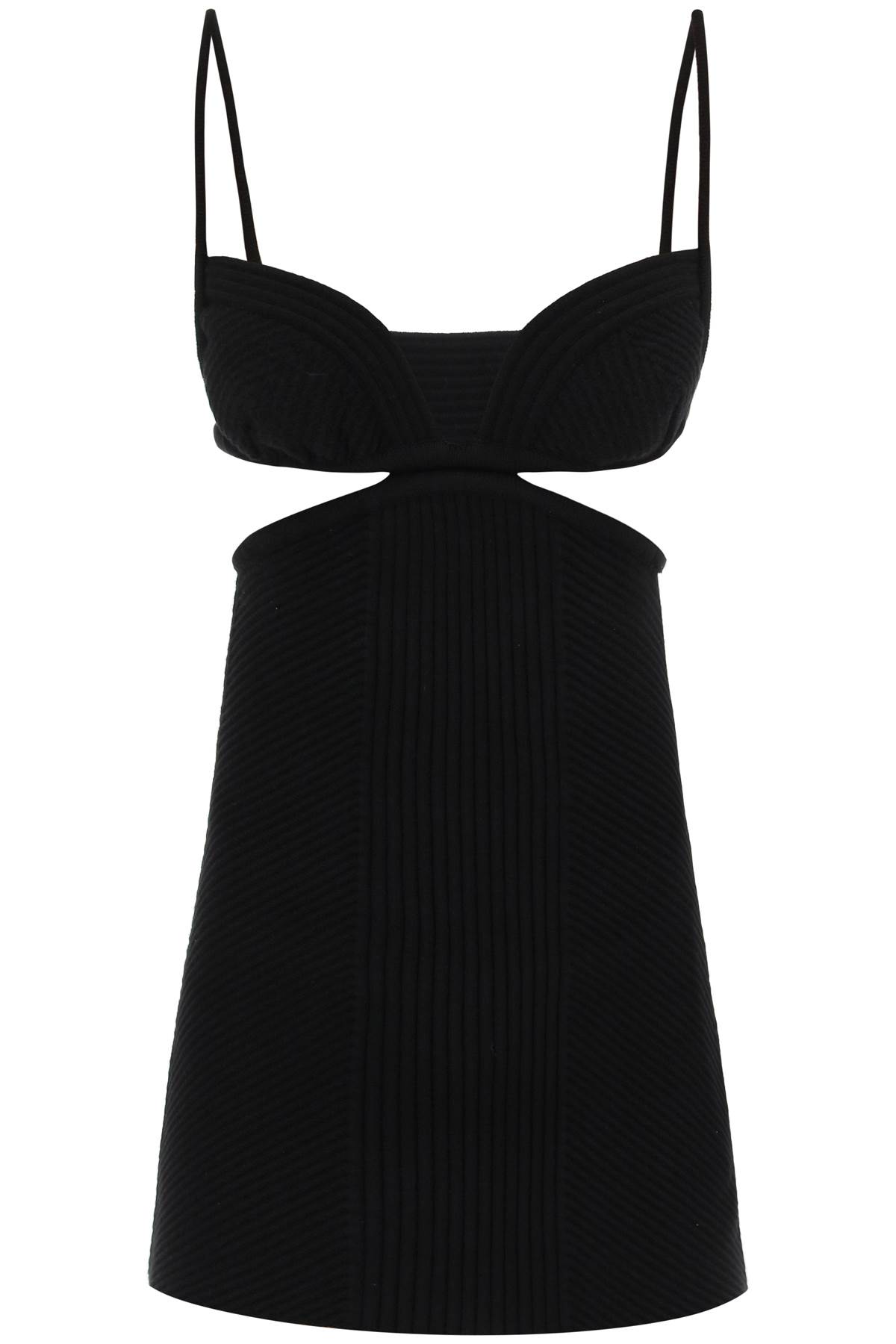 Shop Off-white Black Ribbed Mini Dress With Cut-out