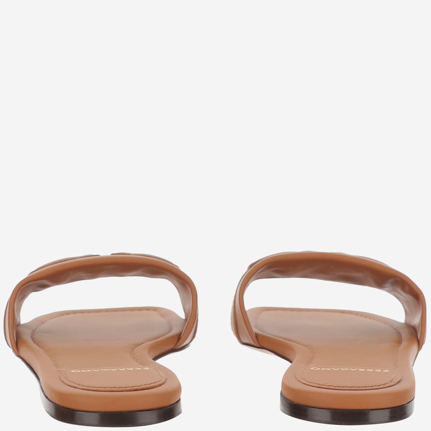 Shop Ferragamo Leather Flat Sandals With Logo In Brown