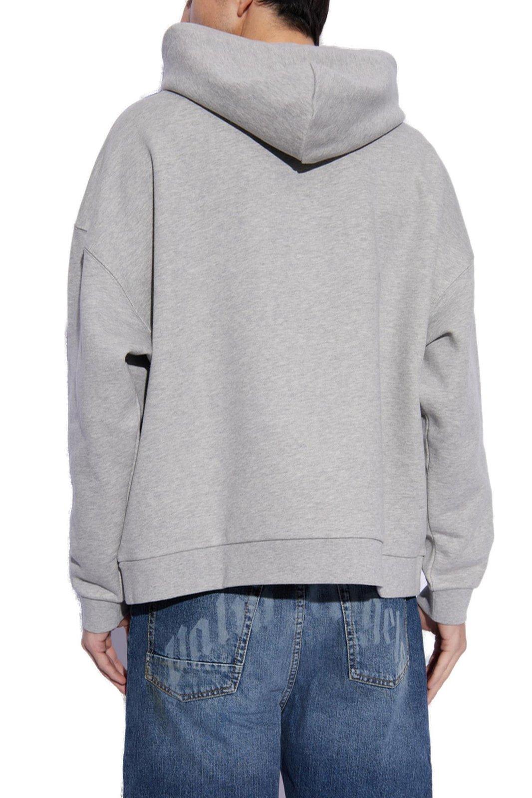 Shop Palm Angels College Palm Logo Printed Hoodie In Grey Melange Black