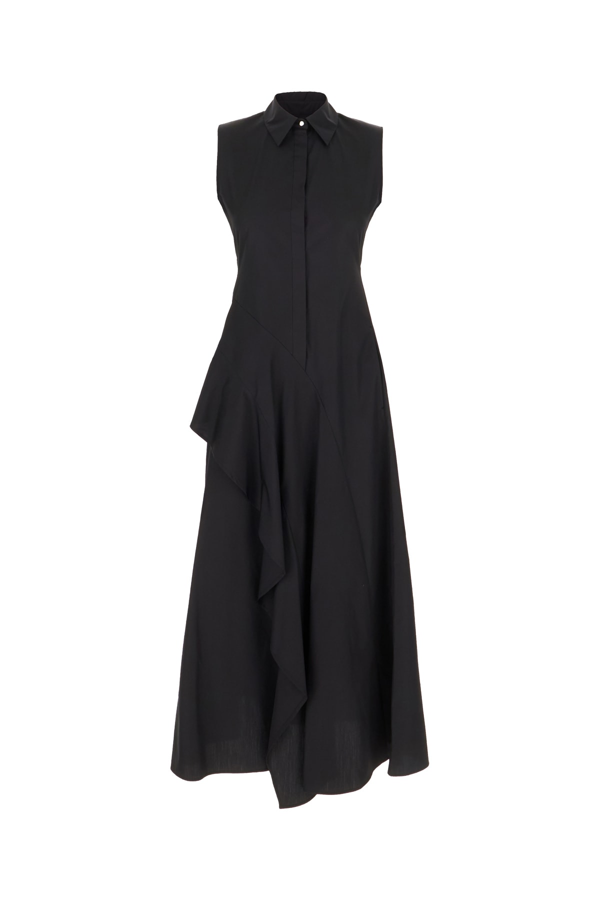 Max Mara Studio Keras Ruffled Sleeveless Dress In Nero