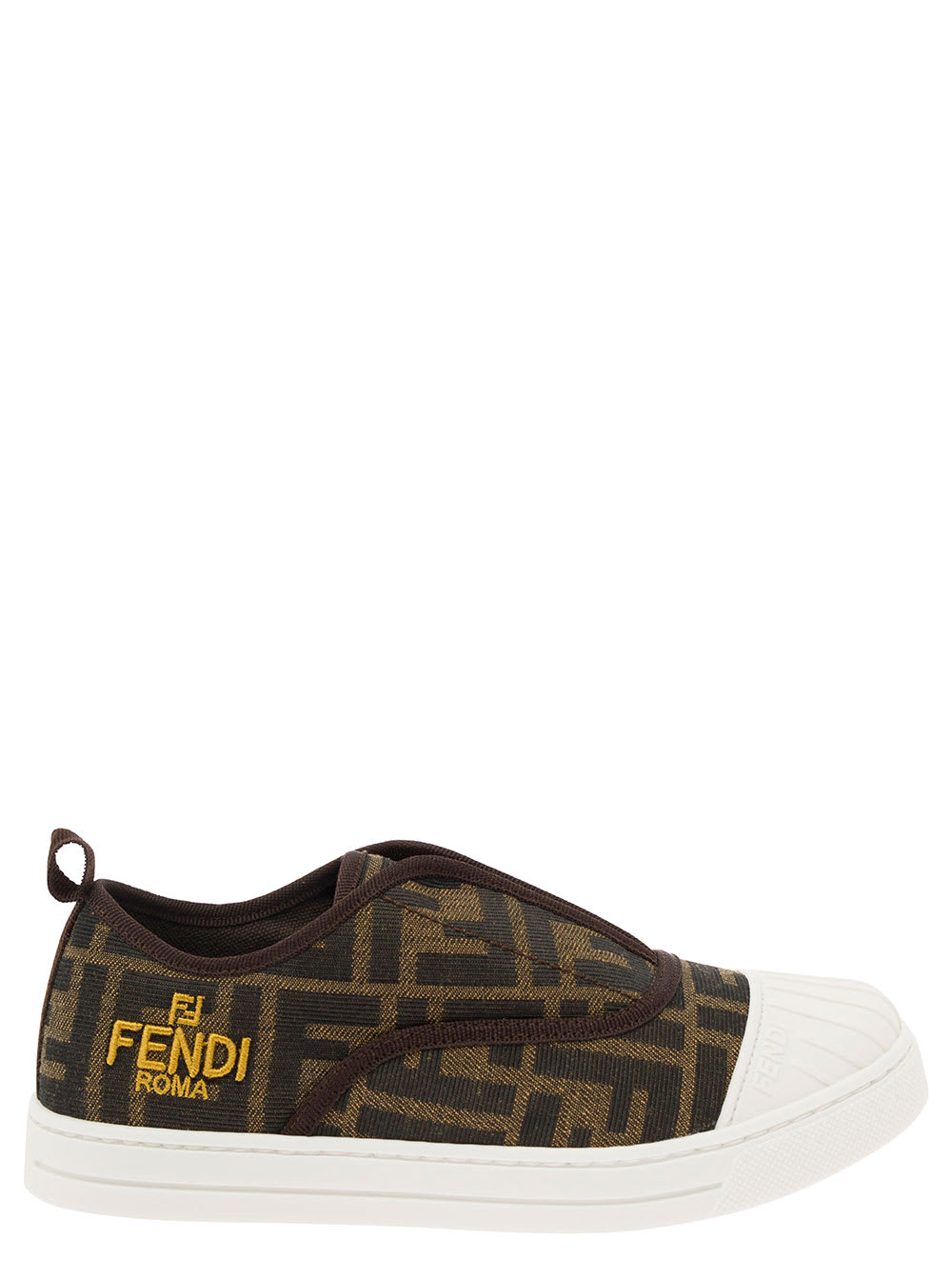 Shop Fendi Brown Pull-on Sneakers With Logo Embroidery In Ff Canvas Boy