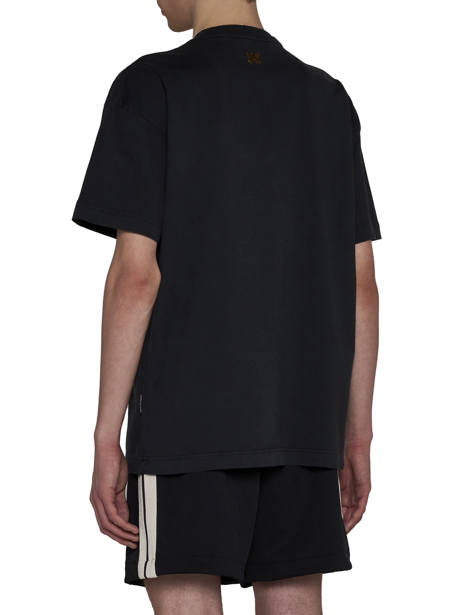 Shop Palm Angels Burning Monogram T-shirt In Black Gold