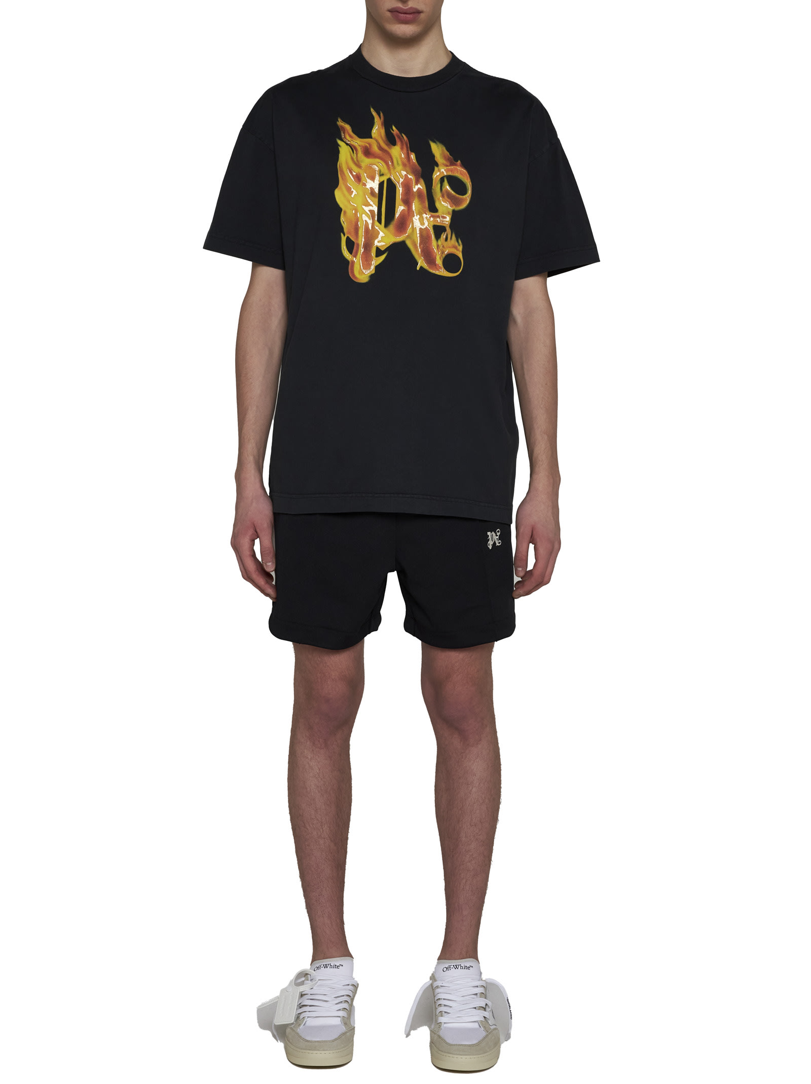 Shop Palm Angels Burning Monogram T-shirt In Black Gold
