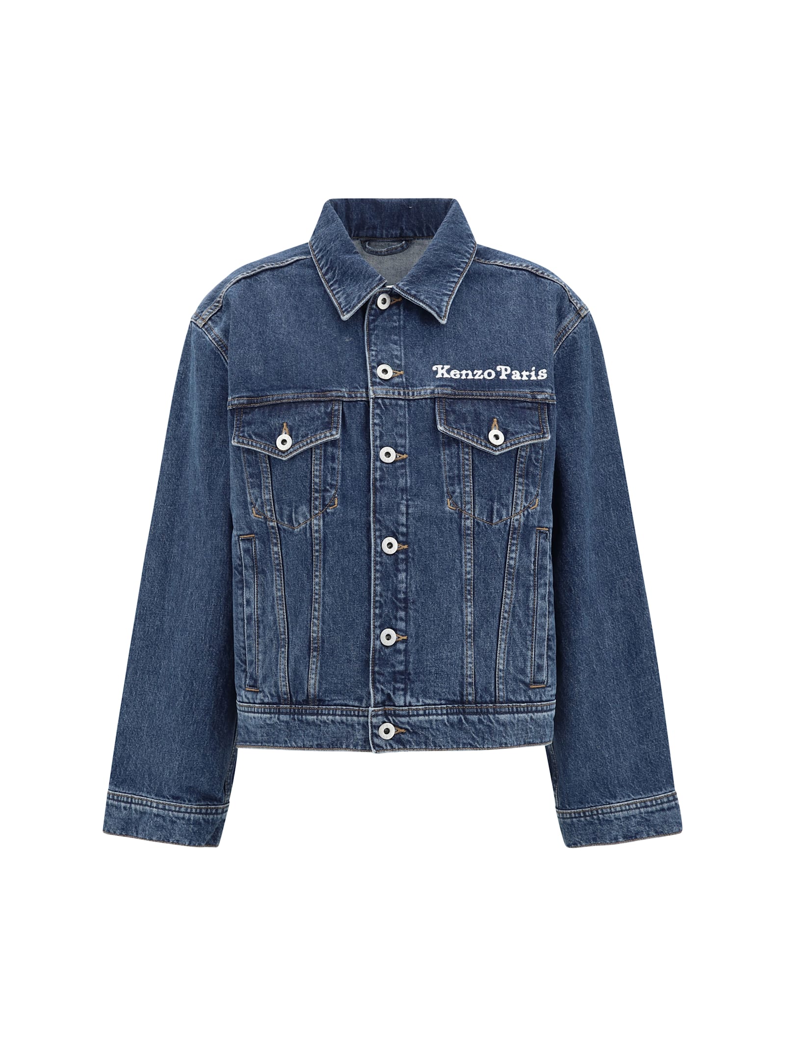 Shop Kenzo Maxi Print Denim Jacket In Medium Stone Blue Denim