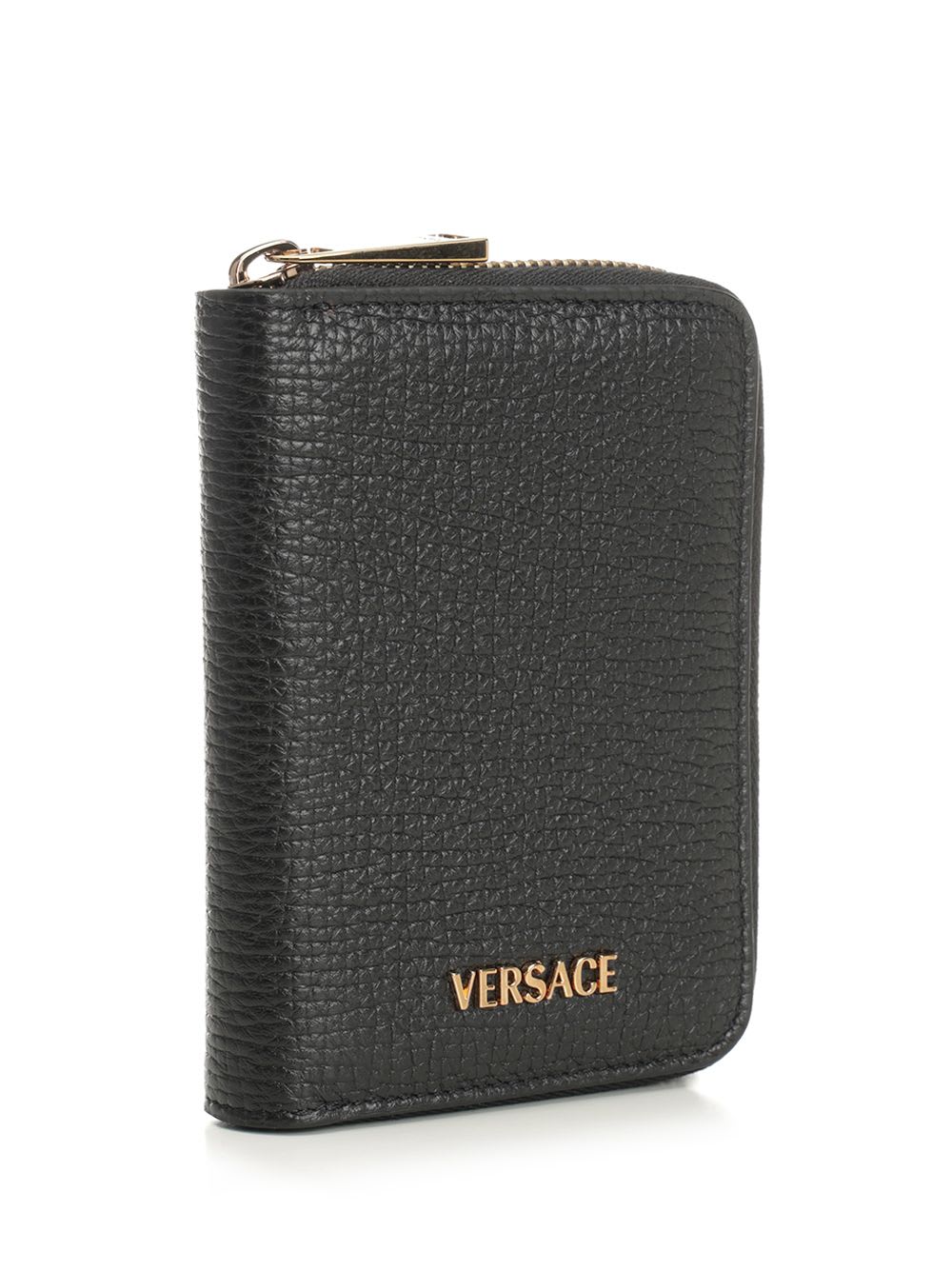 Shop Versace Zip Around Leather Wallet In Black
