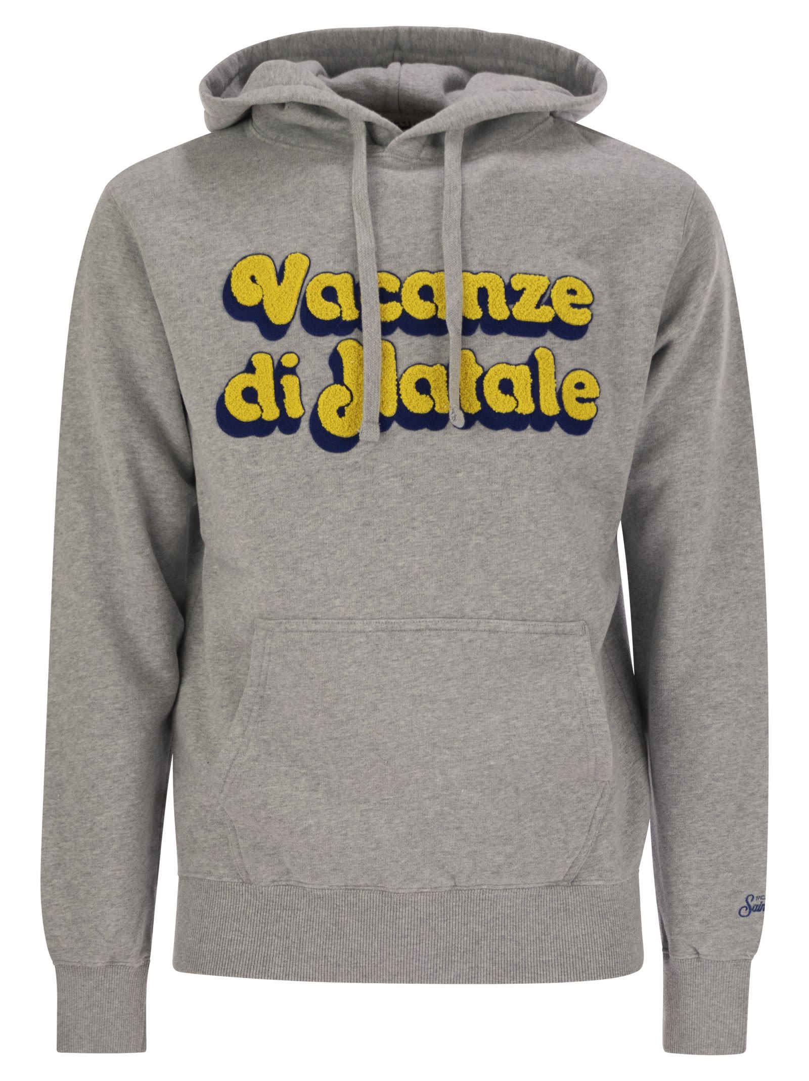 Mc2 Saint Barth Mens Grey Tribeca Sweatshirt With Vacanze Di Natale Logo Embroidery In Grey/yellow